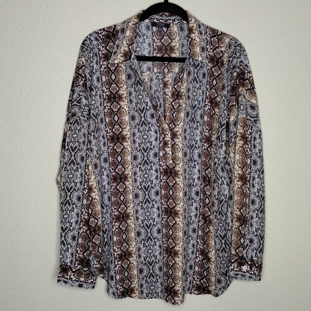 NYDJ Snakeskin Print Long Sleeve Blouse Women's Size Large